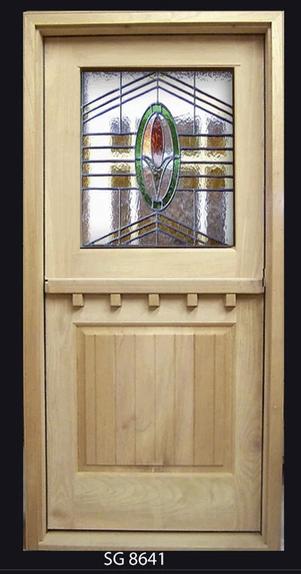 Exterior Front Or Back door In Frame Stained glass top Panel  Craftsmen design