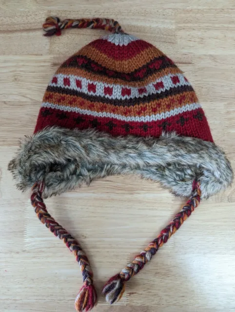 Himalaya Collections Wool Hat Hand Made Nepal Boho EarFlaps Sherpa Beanie