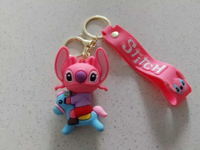 Disney Stitch Toys Anime Stitch Pendentif Porte-clés Sweet Pink Angel Car  Keyring