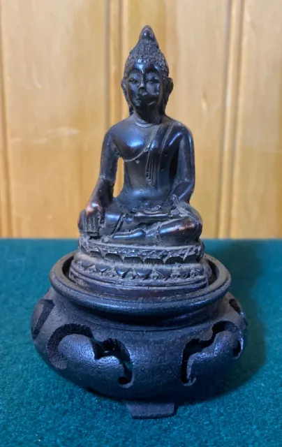 Antique carved wood Thai buddha 2 1/2” Tiny RARE PRIMITIVE FIGURINE