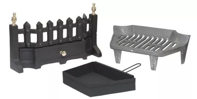 16" 40cm STYLE OPEN FIRE GRATE SET COAL SOLID FUEL KIT WOOD c/w Finials