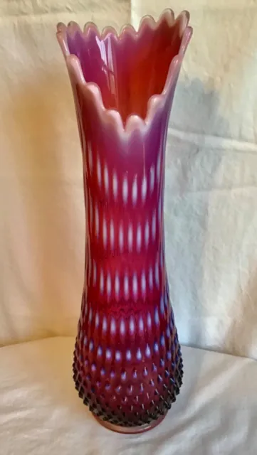 Large Vintage Fenton Art Glass Plum Opalescent Hobnail  Swung Vase