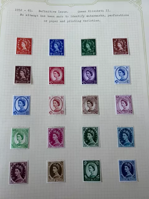 GB QEII 20 pre-decimal definitive stamps 1952-1965, MH