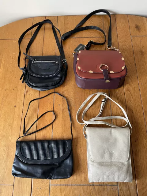 Mixed Bundle Lot Of 4 Handbags - Black Cream Brown Clutch/Crossbody/Saddle