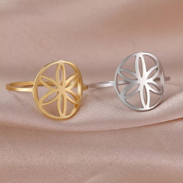 Sacred Geometry Flower of Life Ring Women's Stainless Steel Finger Rings Jewelry