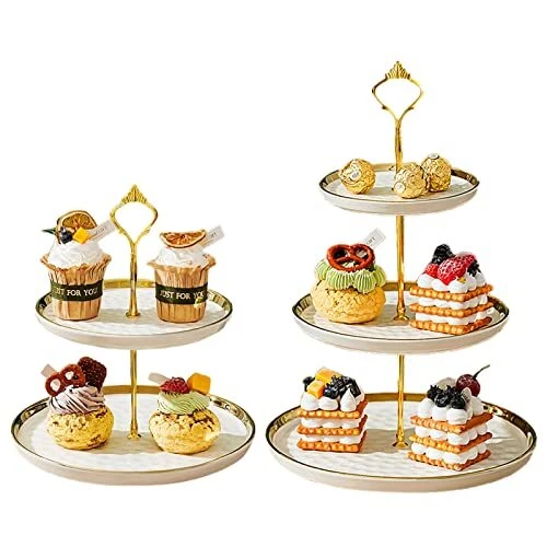 Set of 2 Porcelain Cupcake Stand Ceramic Dessert Stand Tiered Serving Trays
