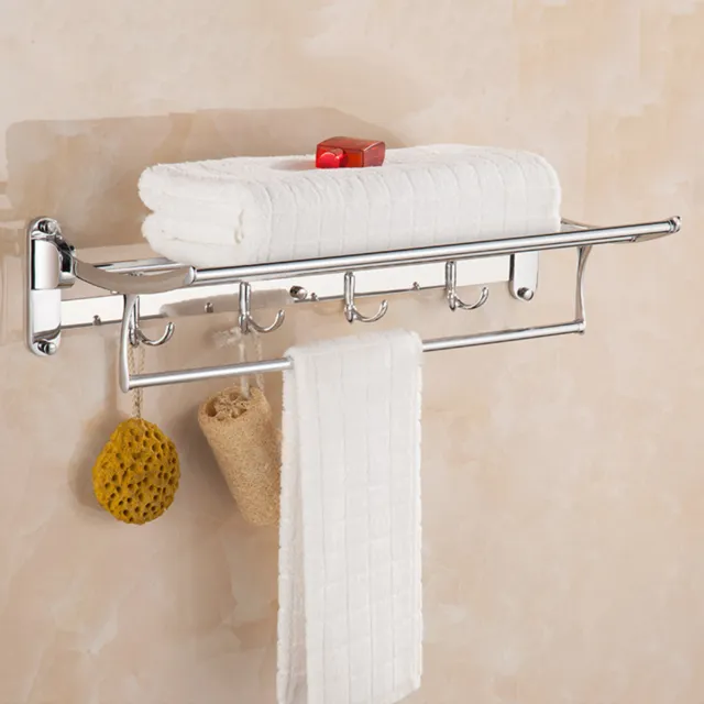 Wall Mounted Towel Rack Stainless Steel Hotel Rail Holder Storage Shelf Bathroom