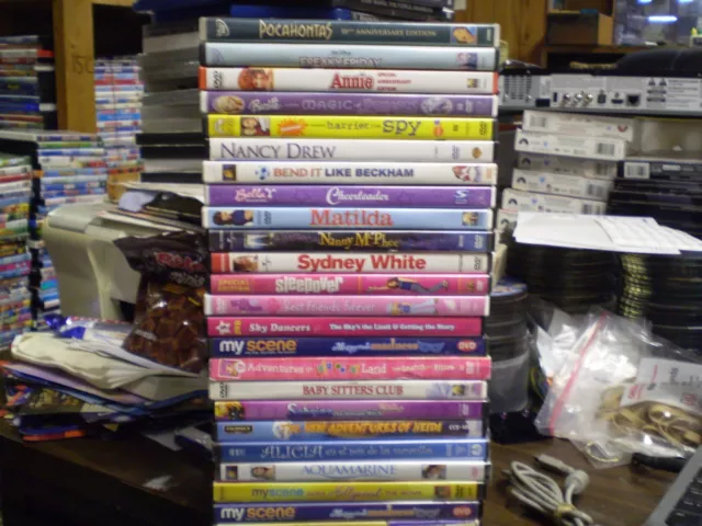 (28) Children's Girls DVD Lot: Disney Pocahontas Annie Barbie Nanny McPhee  MORE