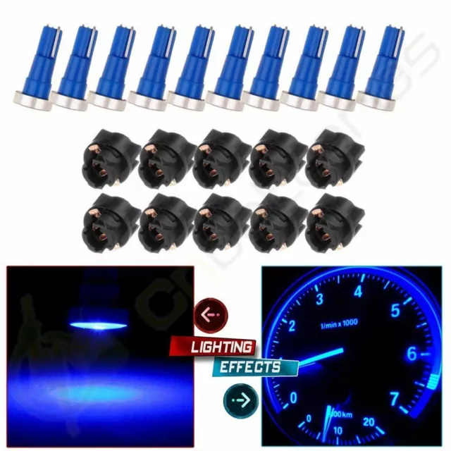 10 PC74 Twist Socket Instrument Panel Gauge Cluster Blue Dash Led Light Bulb Kit