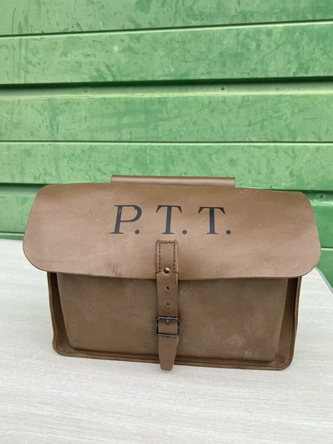 ANCIENNE SACOCHE CUIR facteur Poste PTT vintage compartiments vélo