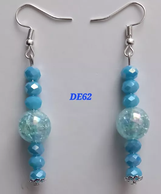 Earrings,  Blue Beads, Stunning, Handmade.DE62