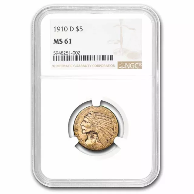 1910-D $5 Indian Gold Half Eagle MS-61 NGC