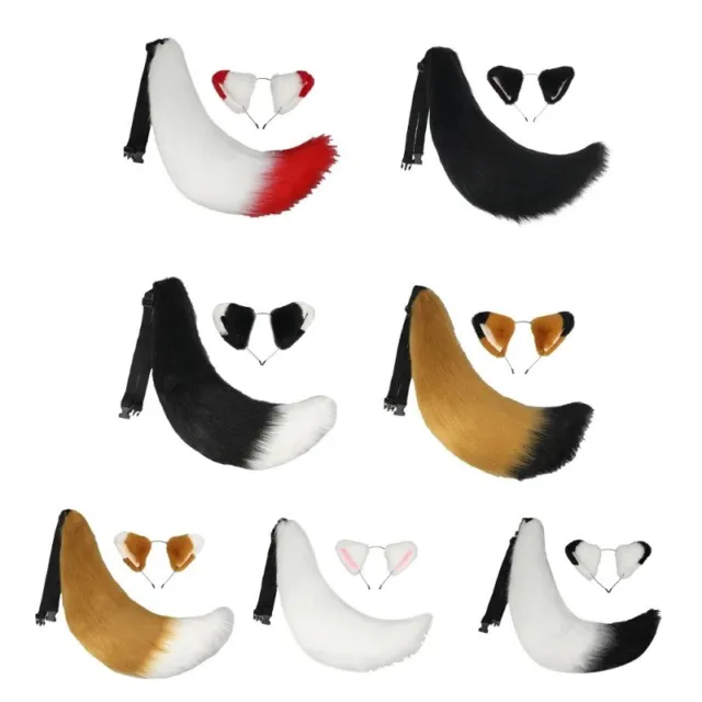 Cute Faux Fur Fox Ears Headband Furry Tail Hairband Cosplay Costume Fancy Dress