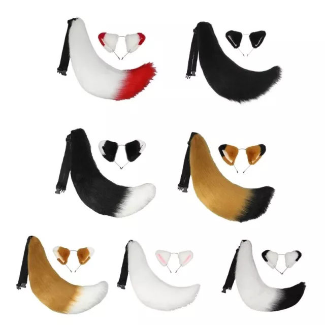 Cute Faux Fur Fox Ears Headband Furry Tail Hairband Cosplay Costume Fancy Dress