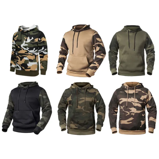 Mens Tops Running Pullover Autumn Hoodie Camouflage Print Unisex Casual Hooded