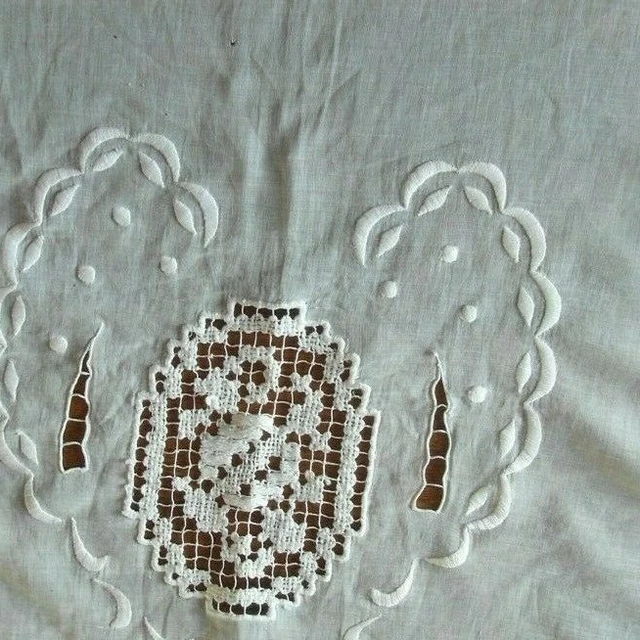Bas D'Aube Ancien Du XIXe Siècle - Broderie Richelieu - 2 Métrages - Art Religieux Vintage