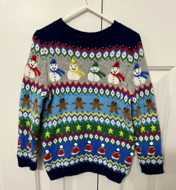 Mini Boden Boy’s Snowman Gingerbread Man Fairisle Christmas Jumper 3-4 Years