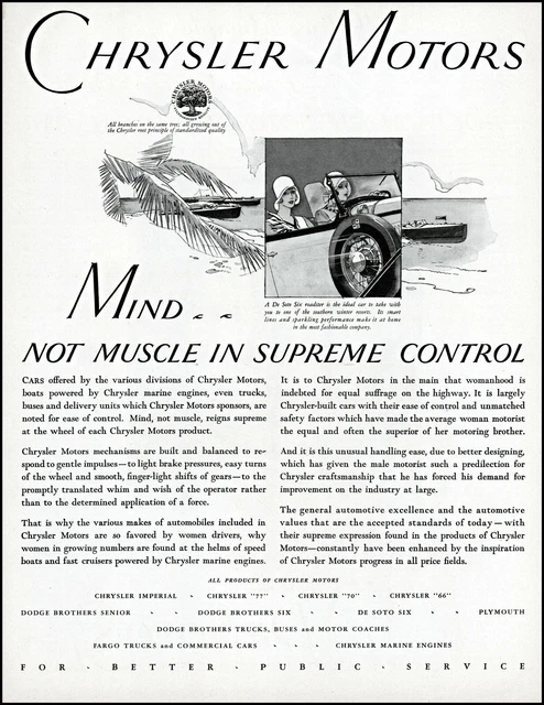 1929 Chrysler Motors Cars Dodge De Soto boats Plymouth vintage art print ad L5