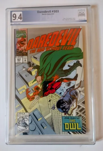 Daredevil #303 (April 1992) PGX/CGC 9.4 (White Pages) Final Flight Of The Owl!