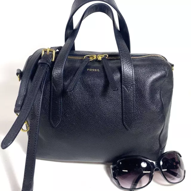 Authentic FOSSIL SYDNEY Black Leather Satchel Handbag Crossbody Purse NEW STYLE