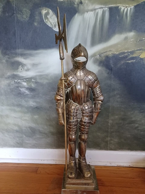 26" Knight Figurine Medieval Armor Sword Statue Figure Metal Concave Back