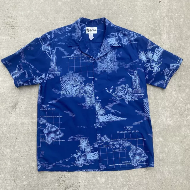 Howie Shirt Mens Large Blue Short Sleeve Button Up Hawaiian Cotton Blend Casual