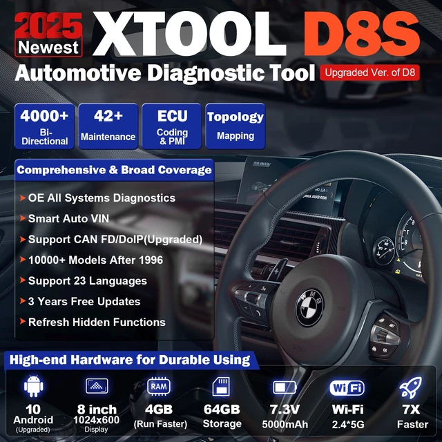 2025 XTOOL D8S Full Diagnostic Auto Scanner Tool Topology Map ECU ...
