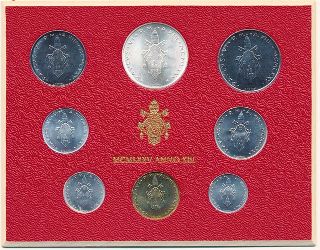 VATICANO Serie divisionale 1975 FDC Papa Paolo VI 500 Lire ARGENTO Anno XIII