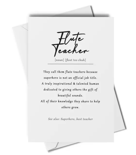 Flute teacher definition card, flute tutor card, music teacher card