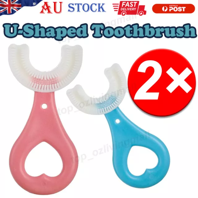 2 PCS U-Shaped Toothbrush Kids - Toddler Toothbrush Food Grade Silicone Brush AU