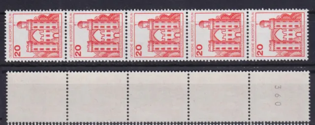 Berlin 533 RM 5er Streifen mit gerader Nummer Burgen+Schlösser 20 Pf postfrisch