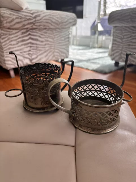 Pair Of Antique SilverPlate EPNS Tea or Condiment Holder with Spoon Hook