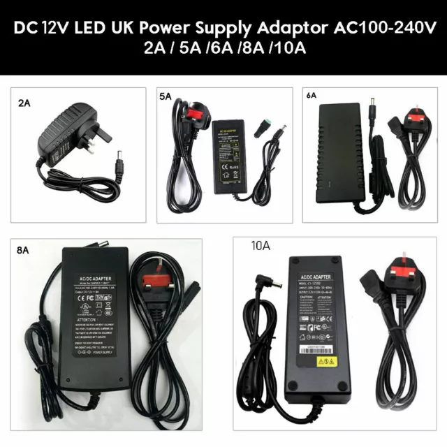 1A 2A 12V Adapter AC-DC UK Power Supply Safety Charger For LED Strip CCTV Camera