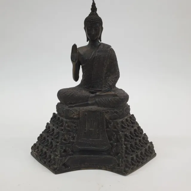 Antique Burmese Thai Style Bronze Buddha Statue Sitting Seated Large 11"H