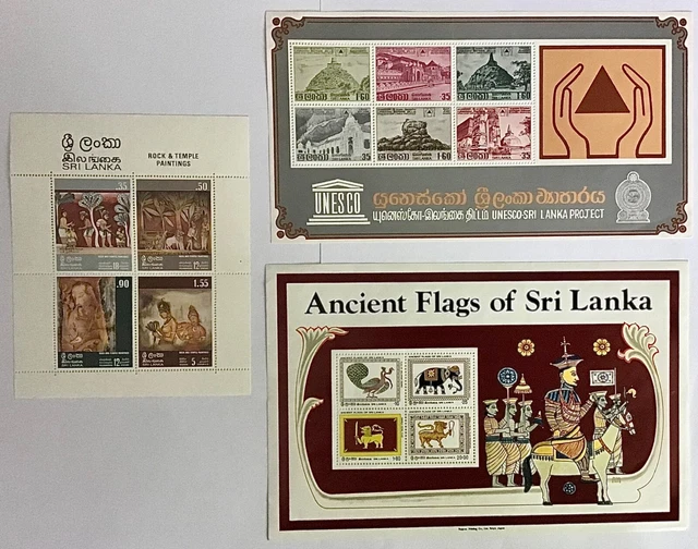 Sri Lanka • Briefmarken • Block • UNSECO + Ancient Flags of … + Rock & Temple ..