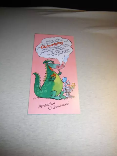 ALTE GLÜCKWUNSCHKARTE ZUM Geburtstag mit Drache und Ritter(benutzt) EUR
