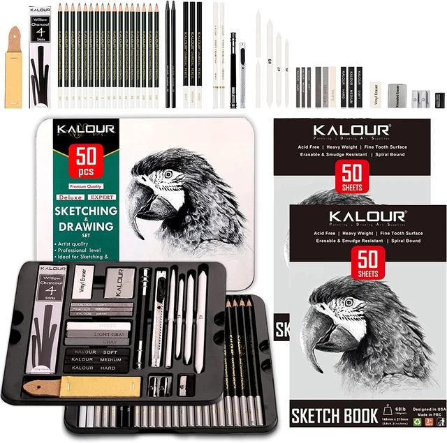 SKETCH DRAWING PENCILS Kit Two Sketchbook 52Pack Graphite Charcoal