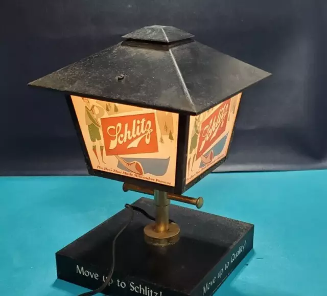 Vintage 1950'S Schlitz Lighted Beer Sign Street Lamp Post Light Move Up To Quali