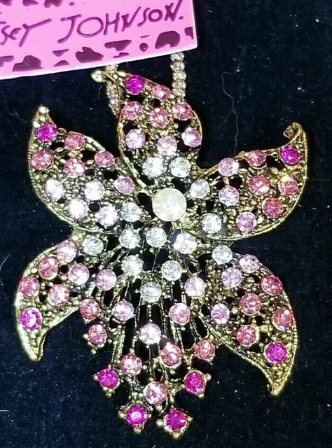 Betsey Johnson Pink Bling Gorgeous Flower Crystal Pendant China Necklace