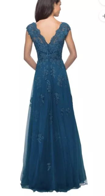 NWT $599 La Femme Embellished Tulle & Lace A-Line Gown Dress Teal  Sz 6 2