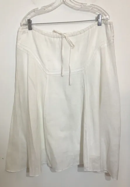 Max Studio MSSP White Linen Skirt Womens Large Lined A Line Tie at Waist