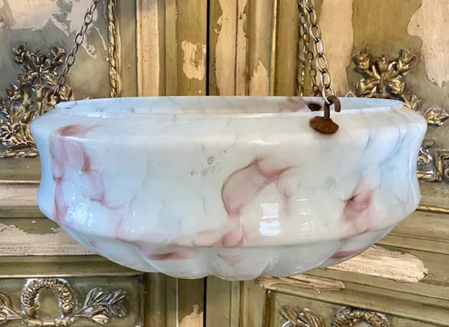 Vintage Art Deco Flycatcher marbled Glass Ceiling Light Shade Original 1930s.