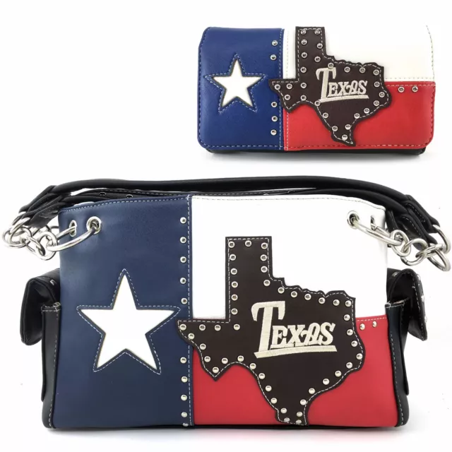 Justin West Texas State Flag Red White Blue Conceal Carry Purse Wallet Set