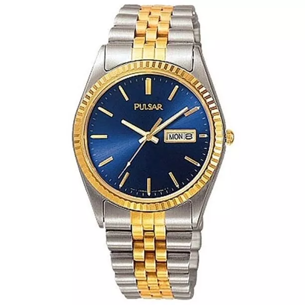 Pulsar Men's PXF106 Two Tone Blue Dial Dress Watch MSRP $125!