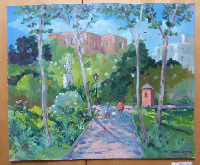 Vicente Segura (1930-2015) Cuadro Óleo Vista Parco Buen Retiro de Madrid MD3