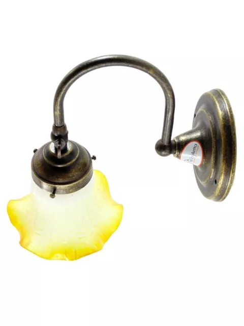 Applique ottone brunito,lampada illuminazione da parete,paralume in vetro ac7 3