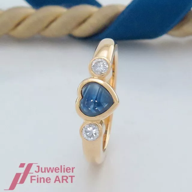 Band - Safir-Ring-1 Saphir-synthetisch hergestellt- 2 Brillanten - 18K/750 Gold