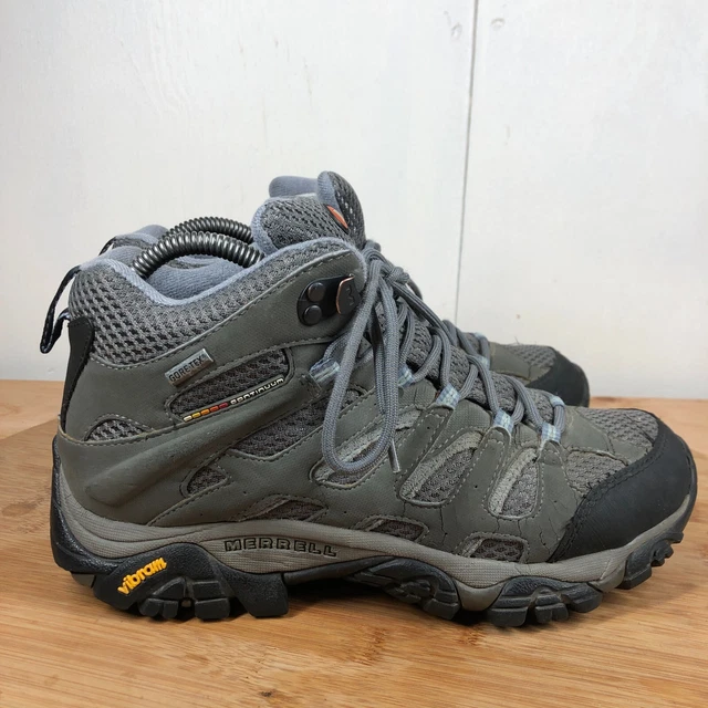 Merrell Hiking Boots Womens 7.5 Moab Mid GTX Gray Waterproof Trail Walking Shoes