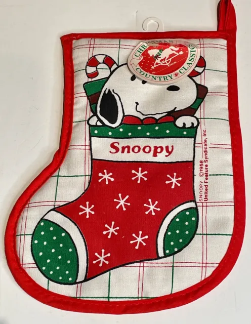 Nos Vtg Peanuts Snoopy Christmas Stocking Quilted Candy Canes Presents 10" Tall