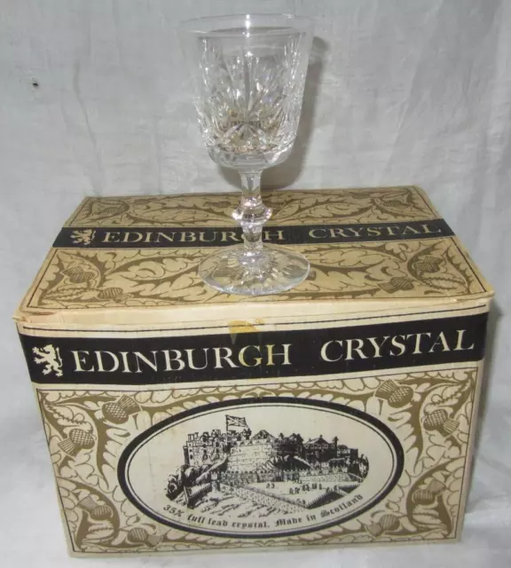 Set of Six Edinburgh Crystal "Star of Edinburgh" Wine Glasses, Unused Old Stock